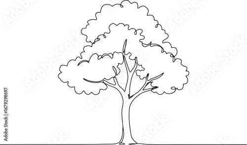 Minimalist continuous line drawing of an apple tree symbolizing
