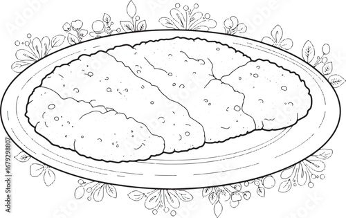 Elegant monochrome illustration of traditional Wiener Schnitzel