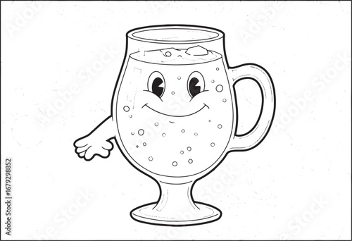 A Cartoonish Glass of Beverage with a Cheerful Expression in Bla