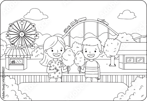 Delightful day at the amusement park coloring page with cotton c
