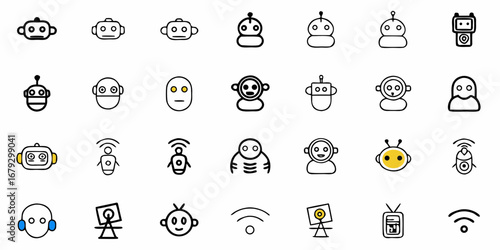 Future Tech: Collection of Cute Robot Icons for Modern Designs, AI Assistants, and Innovative Technology Projects, Perfect for Tech Startups