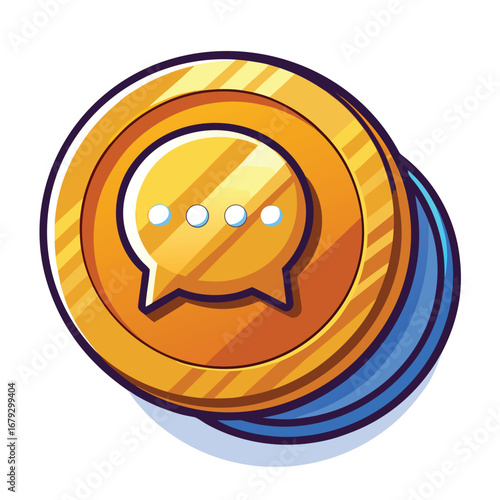 An isolated graphic of a coin with a chat bubble, representing financial advice, customer support, or peer-to-peer payments. Ideal for financial apps with built-in chat features.
