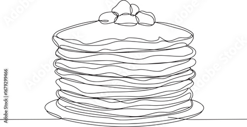 Elegant single-line illustration showcasing a stack of delectabl