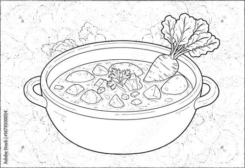 Intricate borscht coloring page for adults with detailed floral