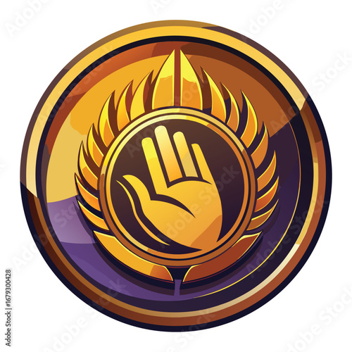 An isolated graphic of a coin with a hand, representing giving, receiving, or financial transactions. A versatile and simple icon for person-to-person payments or charity.