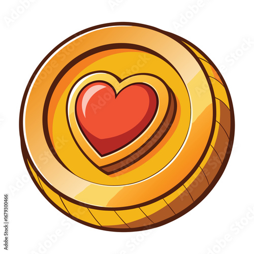 An isolated graphic of a coin with a heart, symbolizing donations, charity, or a beloved financial app. A great icon for crowdfunding or non-profit organizations.