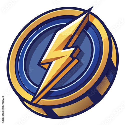 An isolated graphic of a coin with a lightning bolt, symbolizing fast payments, instant transfers, or dynamic finance. A powerful icon for fintech and fast money services.