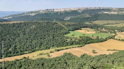 Panoramic view of Valderejo Natural Park and the village of Lalastra, Basque Country, Spain