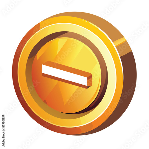 An isolated graphic of a coin with a minus sign, representing spending, withdrawals, or financial loss. A clear symbol for expense tracking and budgeting apps.