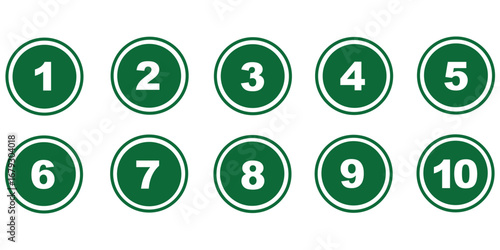 Simple round numbers symbol set. Numbers icon set on white background. 01 to 10 number set icon with circle.