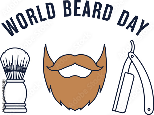 World beard day illustration with shaving brush, beard and razor