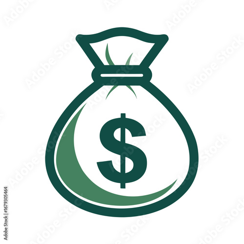 An isolated graphic of a money bag with a dollar sign, representing wealth, financial success, and investment. Use for a variety of business and finance themes.
