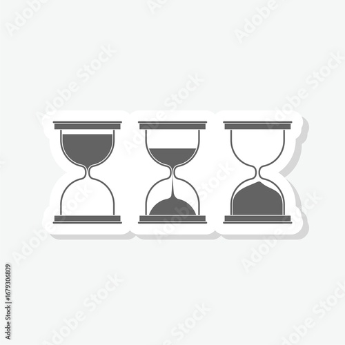 Different sand glass clock icon set sticker isolated on gray background