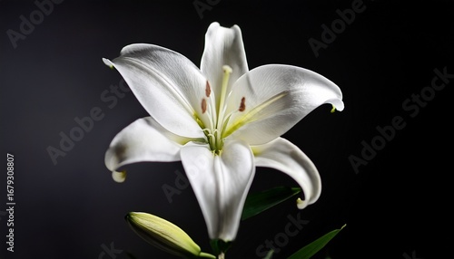 single white lily flower close up on dark background elegant and respectful mood hiroshima victims remembrance day