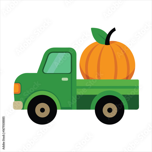 Green Pickup Truck with Pumpkin
