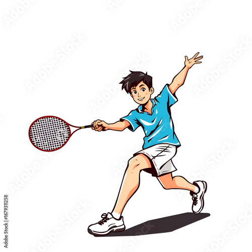 Badminton player action cartoon graphic vector