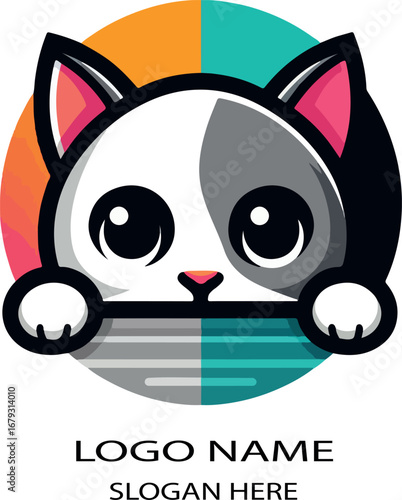 peeking cat logo icon vector white background .