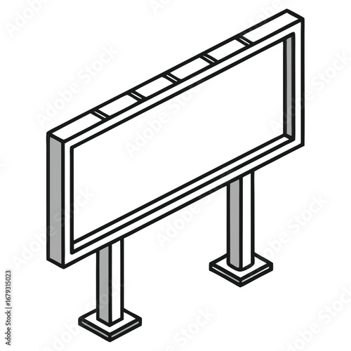 Blank Billboard Sign on Two Posts in Isometric View advertising empty