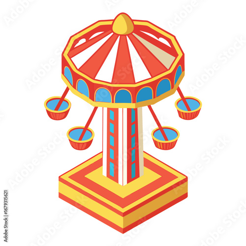 Colorful amusement park carousel ride in isometric view on white background carnival fair
