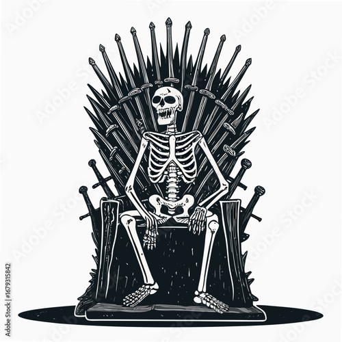 Create Bold Stroke Skeleton Sitting Throne Premium Digital Asset Ideal for Marketing