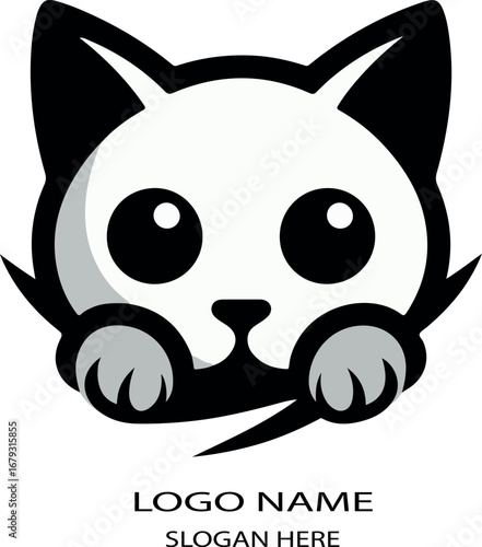 peeking cat logo icon vector white background .