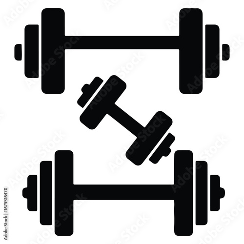 Black and white illustration of dumbbells for fitness and strength training workout representing healthy lifestyle and exercise equipment