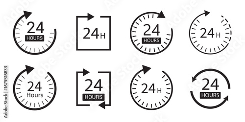 24 hrs icon flat illustration set logo