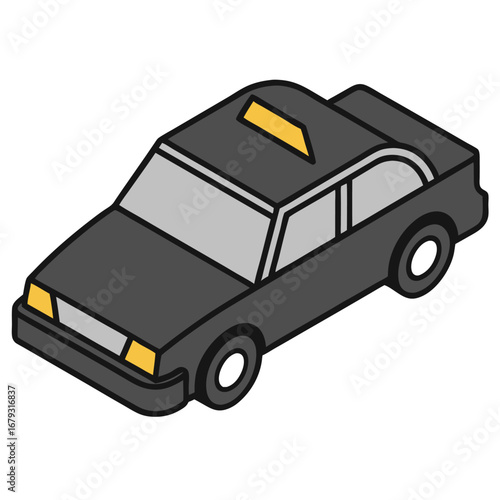 Isometric Black Taxi Cab with Yellow Roof Sign on White Background vehicle transportation