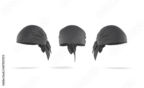 Blank black bandana head wrap mockup, front and side view
