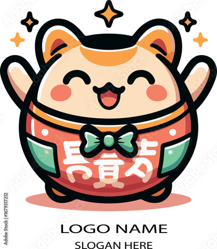japanese kawaii cartoon anime style maneki logo icon vector white background .