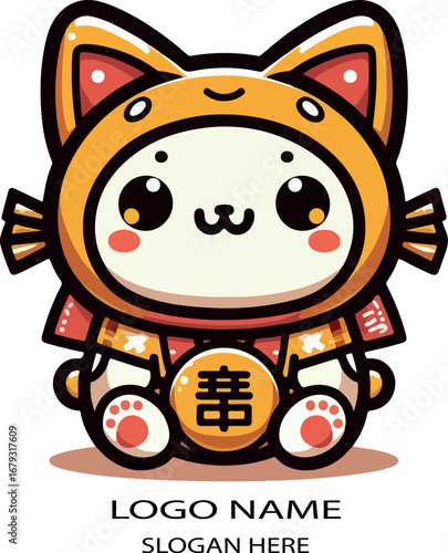japanese kawaii cartoon anime style maneki logo icon vector white background .