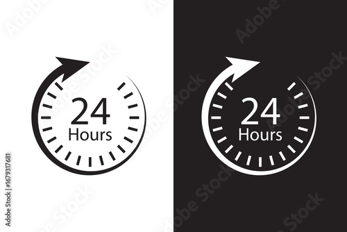 24 hour assistance icons. 24 hours 7 days in week support icons. 24 hour service icon. 24 hours icon. 24 hours order execution or delivery service icon. 24 hours icon flat style on a white background.