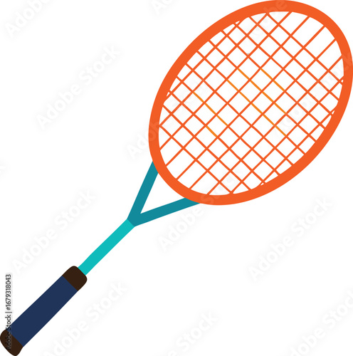 A tennis racket with a blue stripe on the bottom