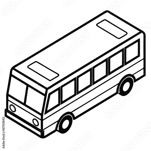 Isometric line art illustration of a black bus on a white background transportation vehicle