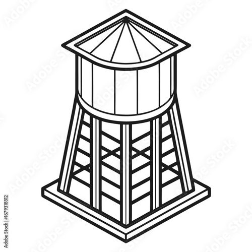 Isometric Outline of a Wooden Water Tower on a Square Base water tank industrial