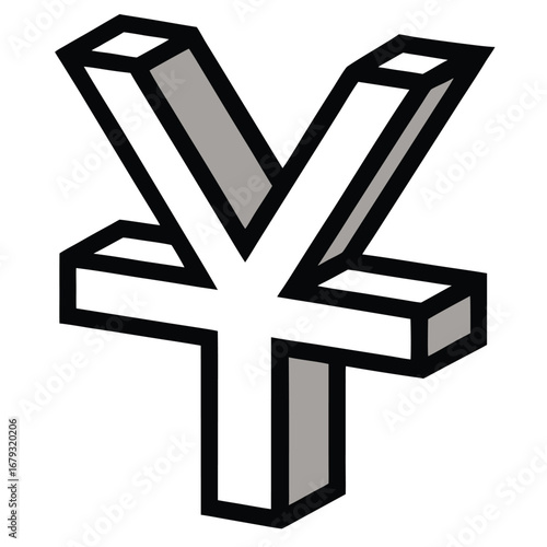 A black line silhouette of a yen sign, an isolated graphic for Japanese currency, finance, and trade.
