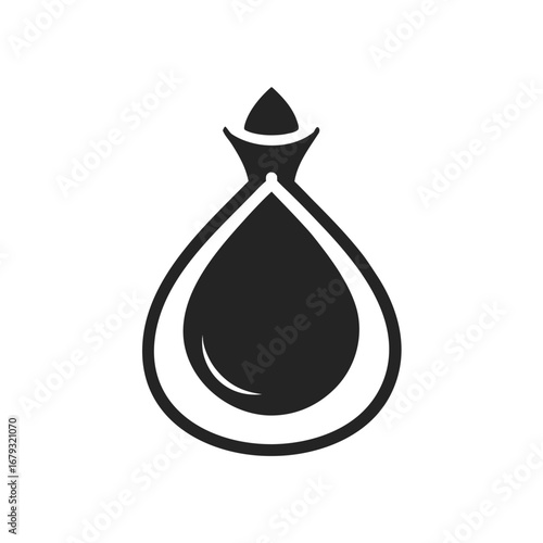 A shopping bag with a droplet, an isolated graphic for liquid goods or environmentally friendly products.