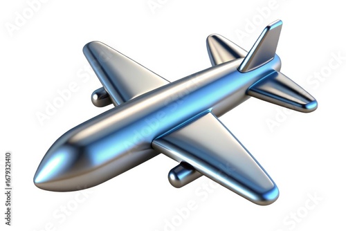 Shiny metallic airplane model on a white background