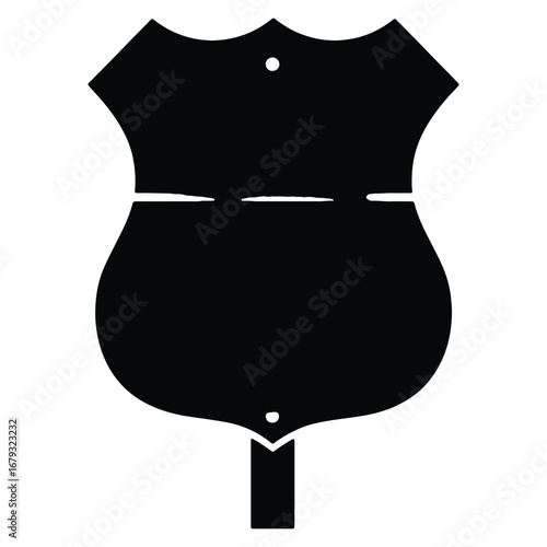 Police Badge Silhouette for Law Enforcement Graphics and Security Design Projects Featuring Simple Black and White Vector Illustration