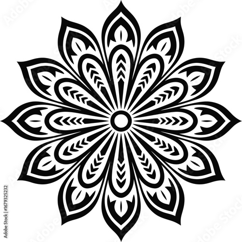 Black ornamental floral design with radiating petals