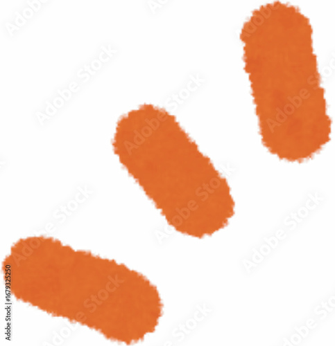 Three abstract orange shapes isolated on black background depicting bacteria cells