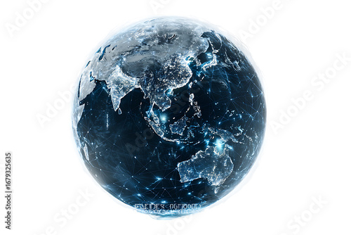 Digital Earth illustration showing global network connections.