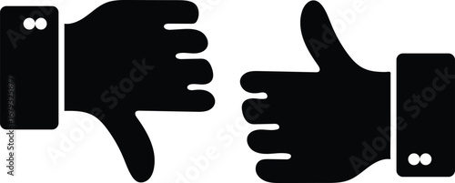 Mixed thumbs up and down icons representing customer feedback, pros and cons, approval and disapproval, transparent background
