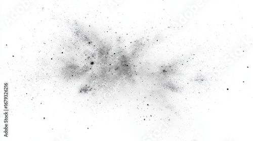 Abstract Black Ink Powder Explosion and Dust Particles Isolated on White Background