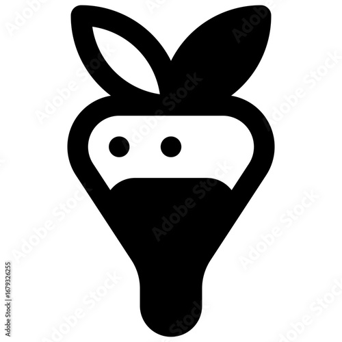 Chocolate covered strawberry. Outlined stroke vector icon with black-filled details.