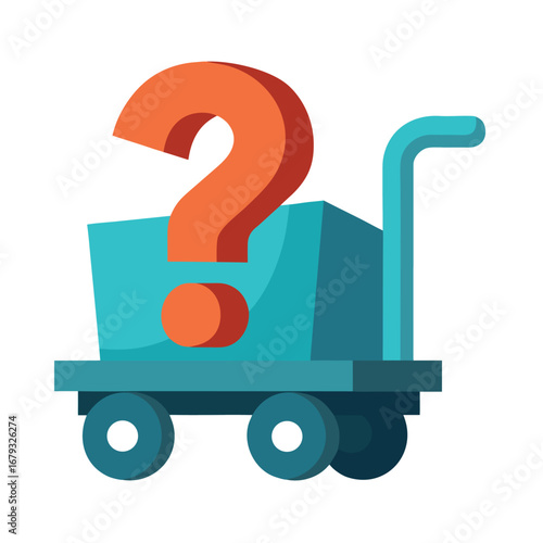 A shopping cart with a question mark, an isolated graphic for customer support or product inquiries.
