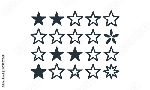 Star Icon Set Minimal Flat Vector Collection of Solid, Outline, and Geometric Star Shapes, easily editable and scalable.