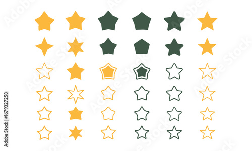 Star Icon Set Minimal Flat Vector Collection of Solid, Outline, and Geometric Star Shapes, easily editable and scalable.