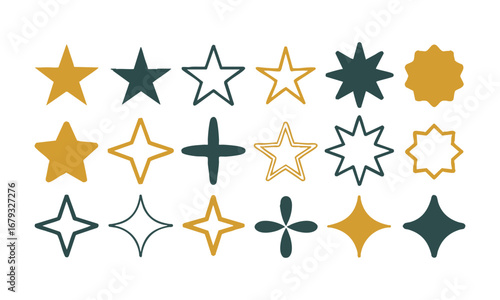 Star Icon Set Minimal Flat Vector Collection of Solid, Outline, and Geometric Star Shapes, easily editable and scalable.