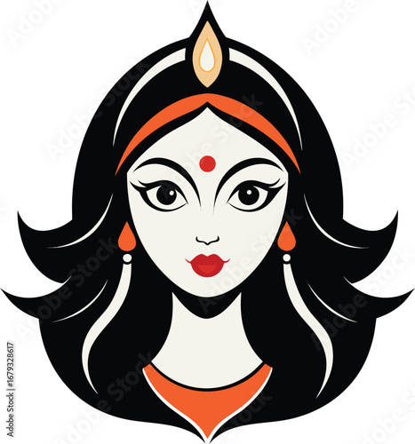 Goddess Durga Face Vector Illustration
